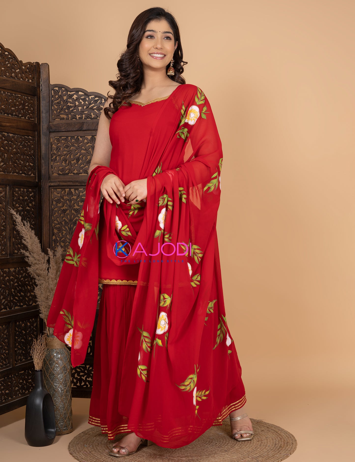 Trendy Red Rose Sharara Set