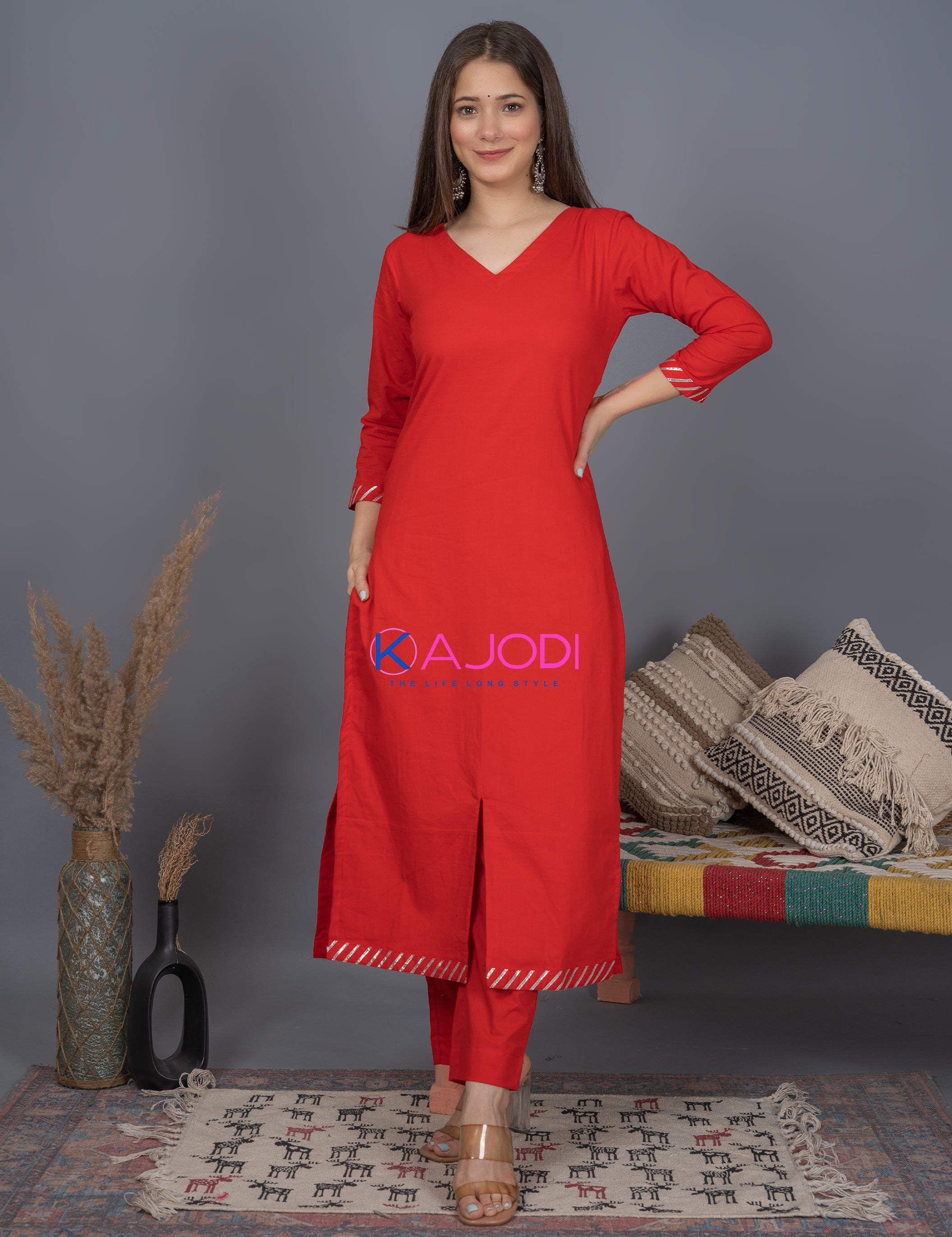 Karwa Red Cotton Kurta set