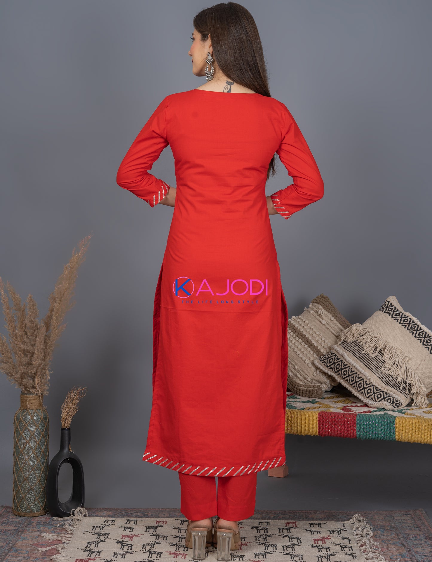 Karwa Red Cotton Kurta set