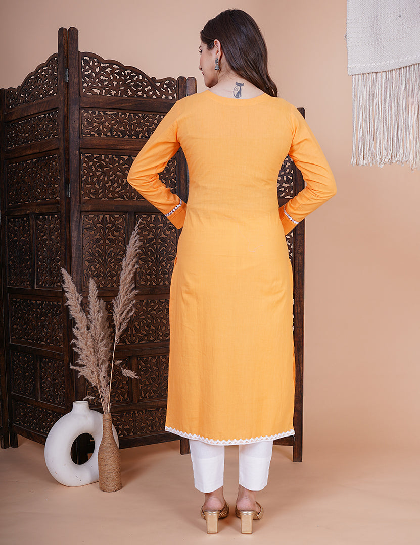 Orange Kurta with White Pant and Dupatta (3 Nos in 1 Set)