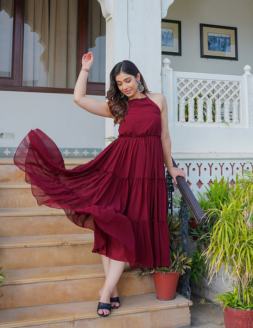 Cherry Chilli Georgette Long Dress