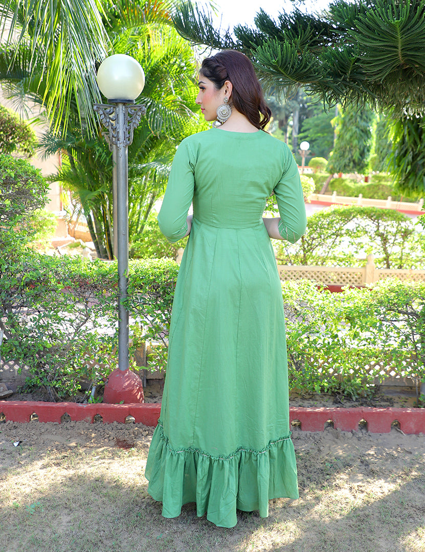 Green Anarkali Tier Dress With Dupatta(2 Nos in 1 Set)