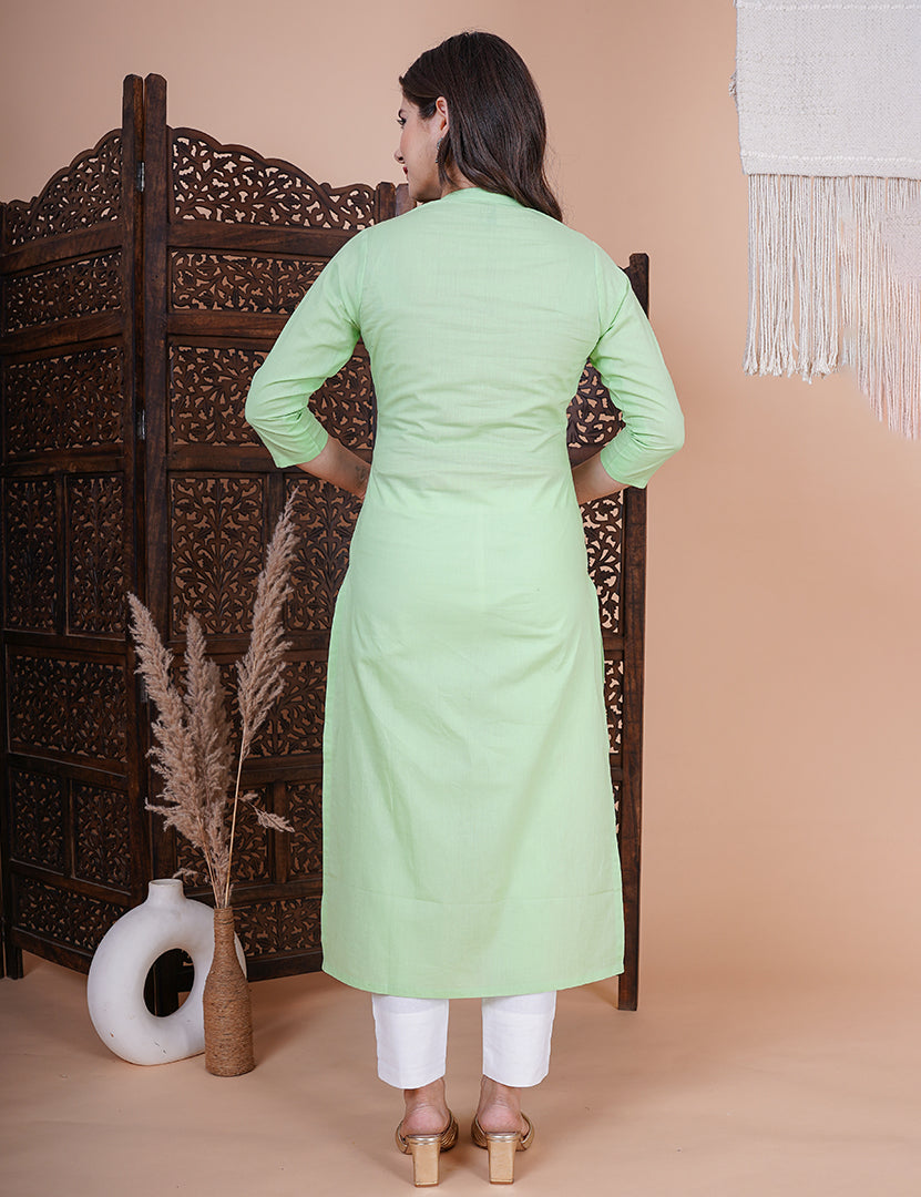 Green Hand Painted Kurta with Pant and Dupatta (3 Nos in 1 Set)