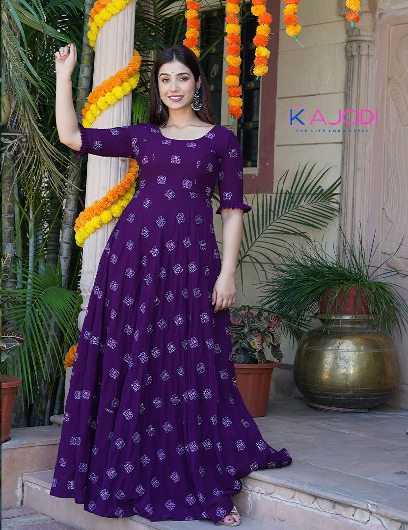 Purple Butterfly Embroidered Long Dress
