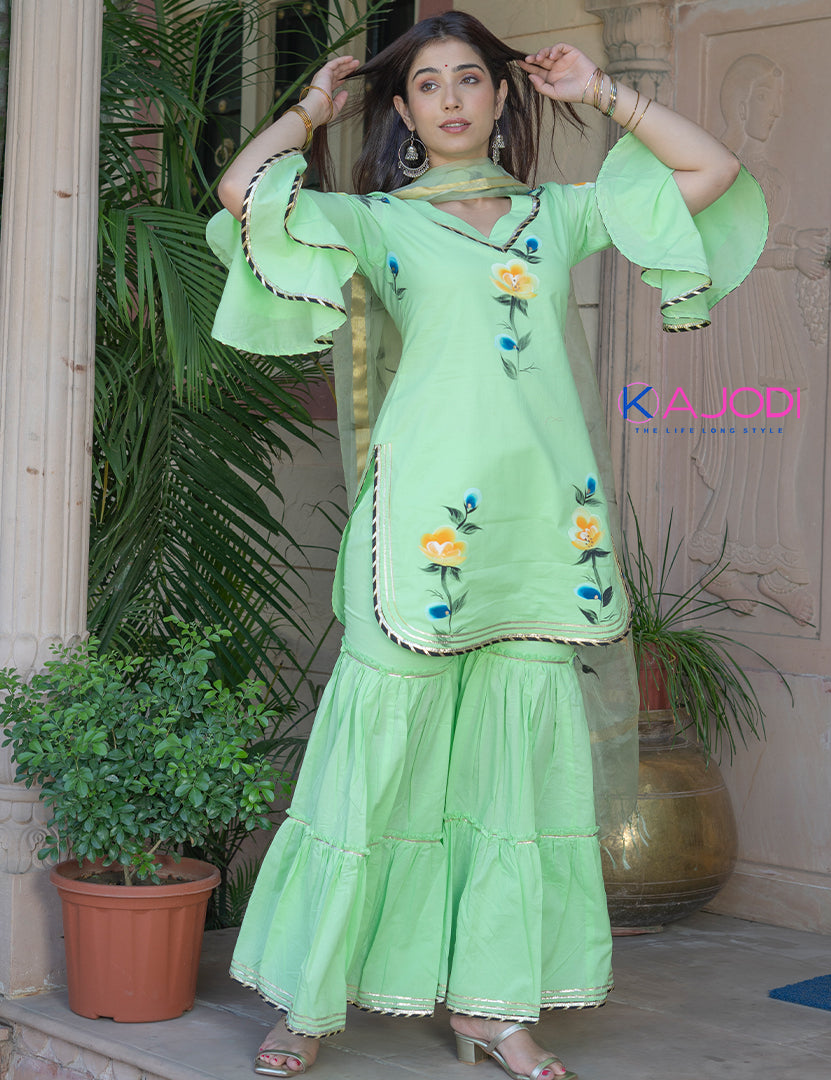 Mayru Hand Painted Sharara Set