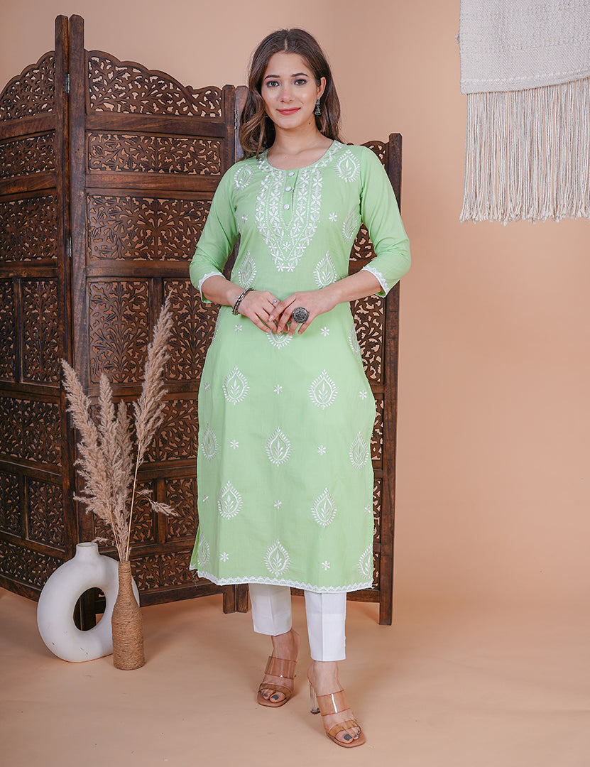 Light Green Embroidery Kurta With Pant and Dupatta (3 Nos in 1 Set)