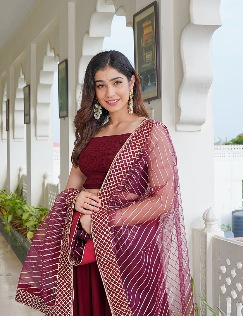 Wine Maroon Georgette Dress Set (Three Nos in One Set)