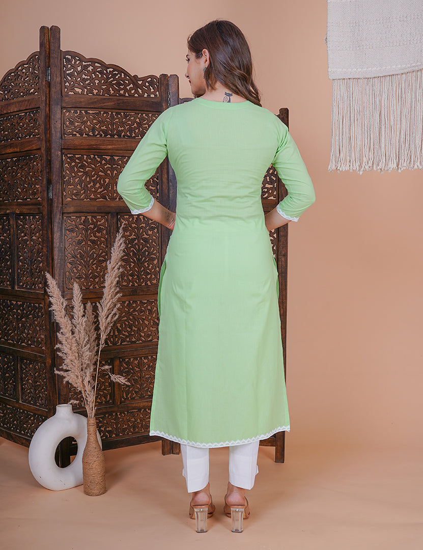 Light Green Embroidery Kurta With Pant and Dupatta (3 Nos in 1 Set)