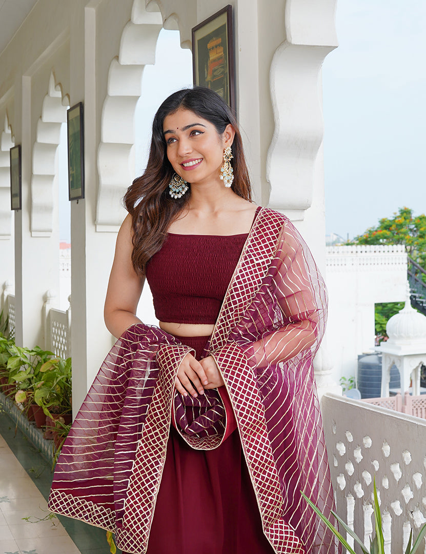 Wine Maroon Georgette Dress Set (Three Nos in One Set)