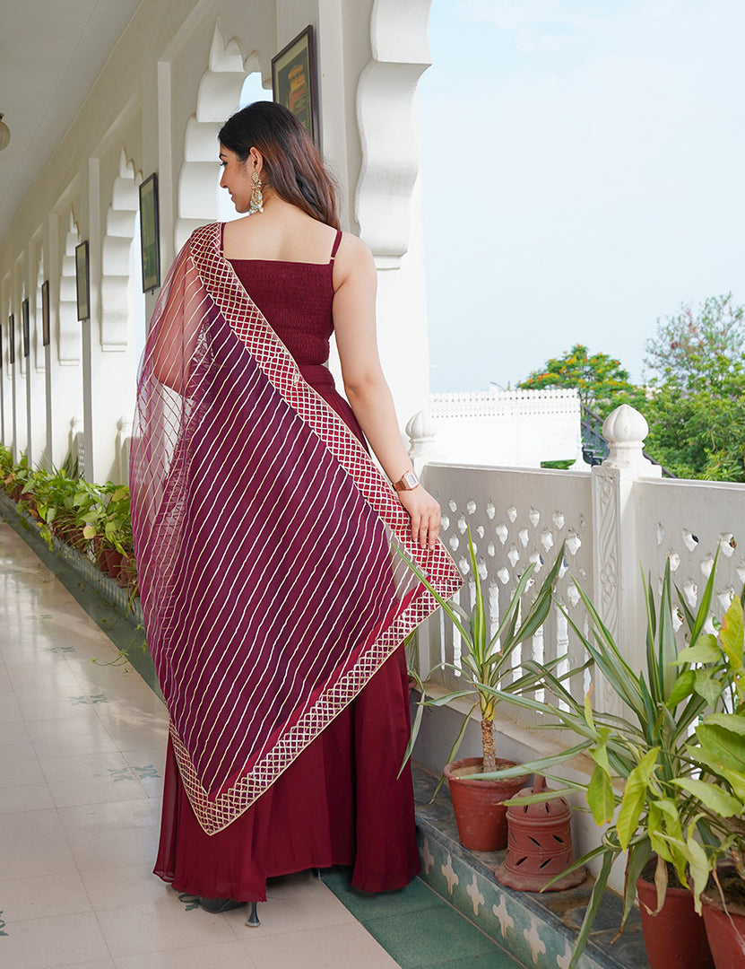 Wine Maroon Georgette Dress Set (Three Nos in One Set)