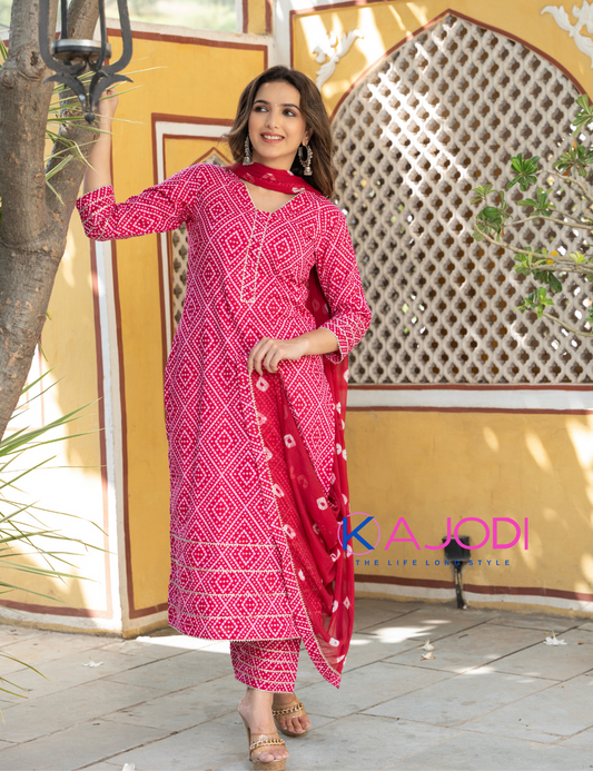 Pink Bandhej Kurtas Set