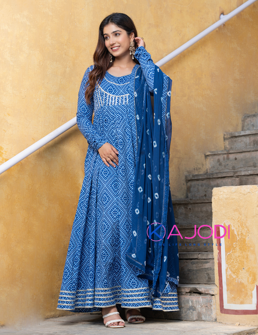 Blue Bandhej Tunic Long Dress