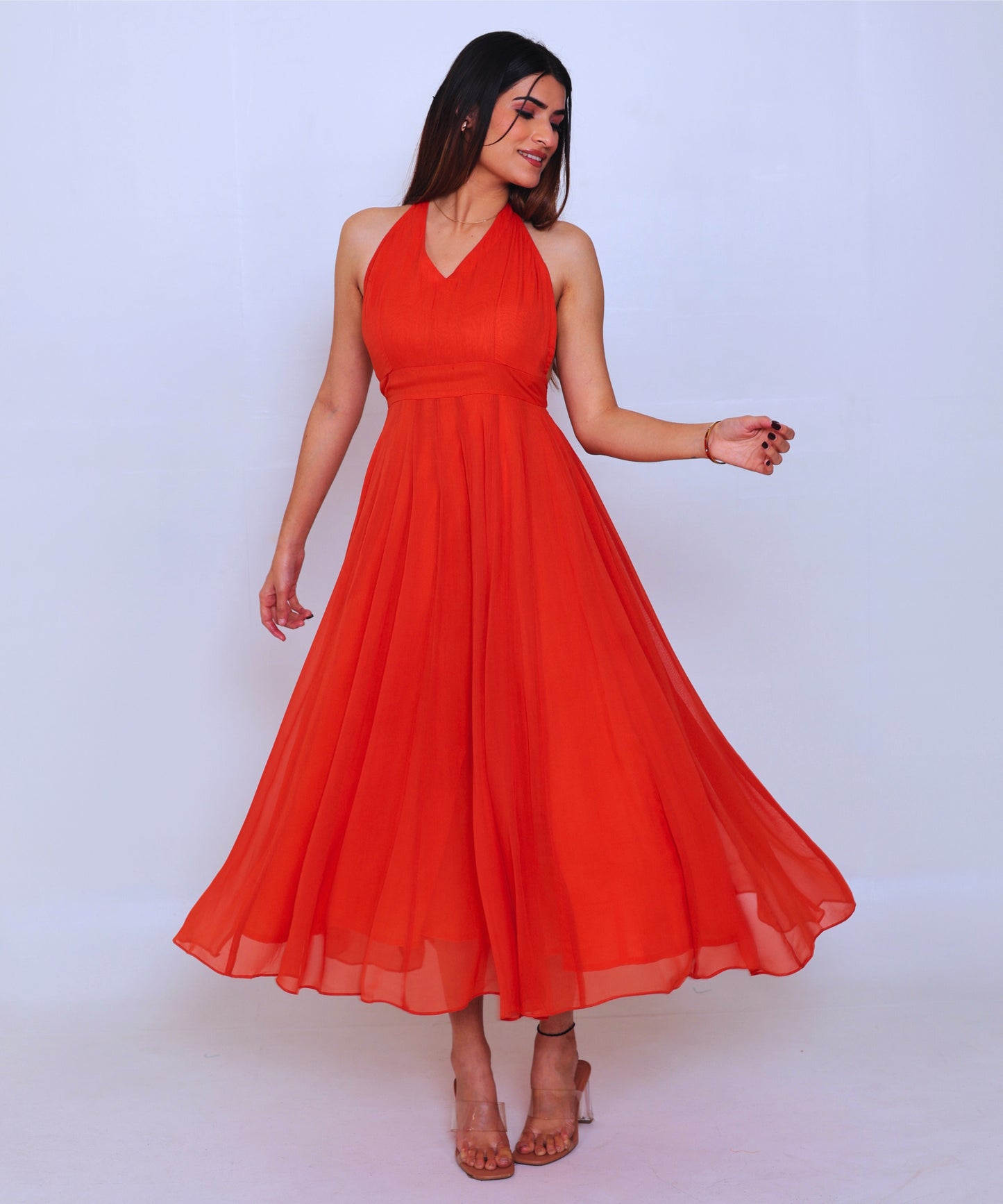 Orange Backless Eva Dress