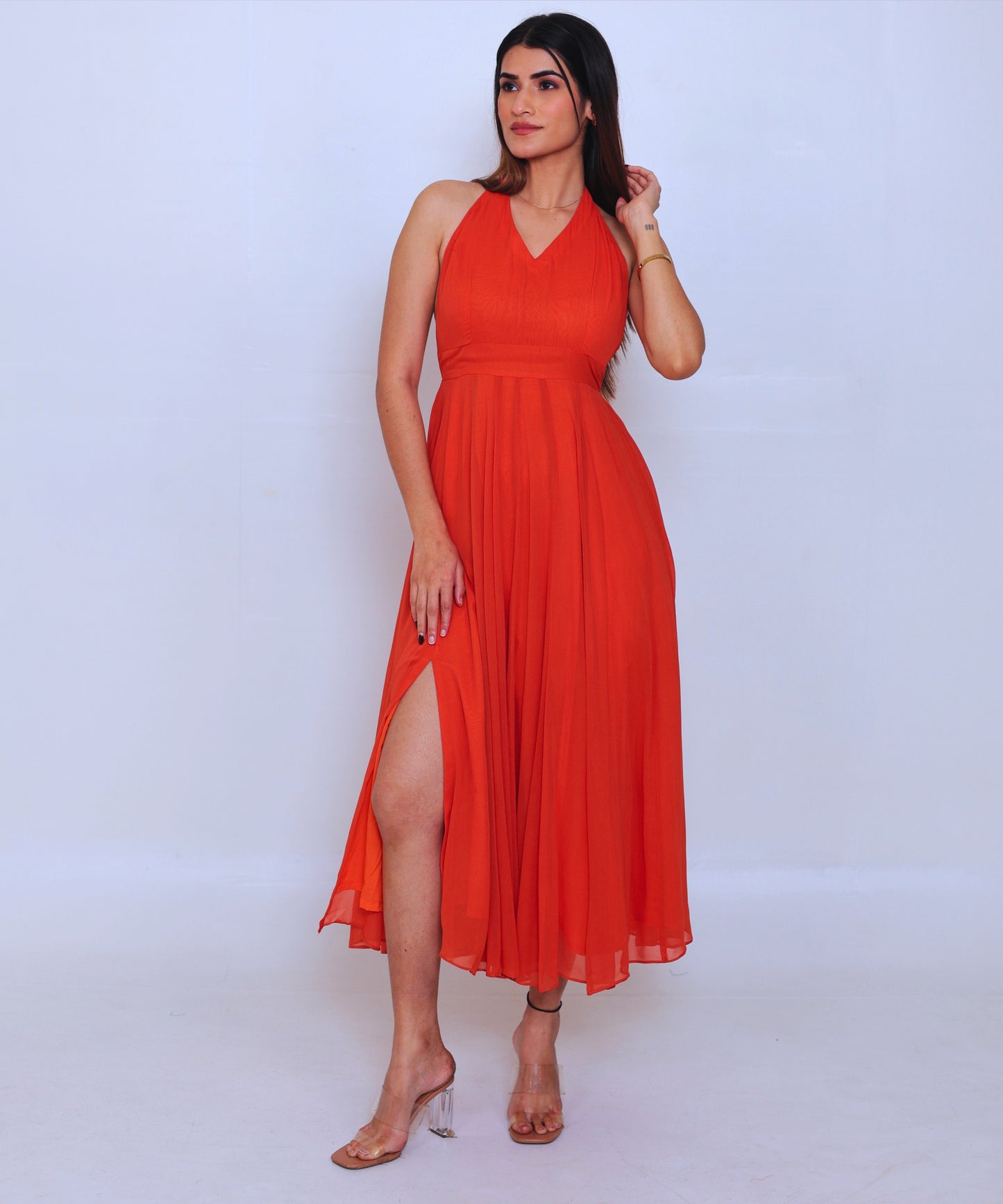 Orange Backless Eva Dress