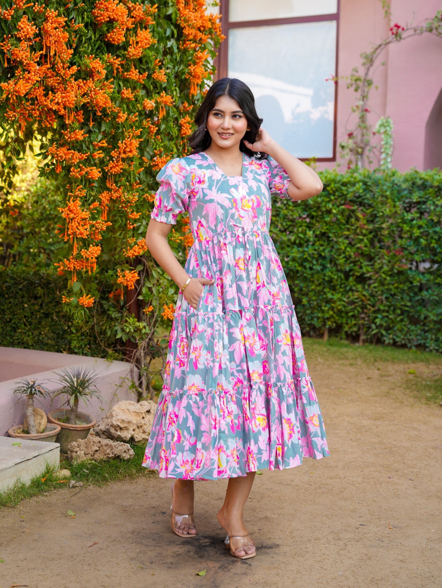 Mehraab Pink Floral Dress