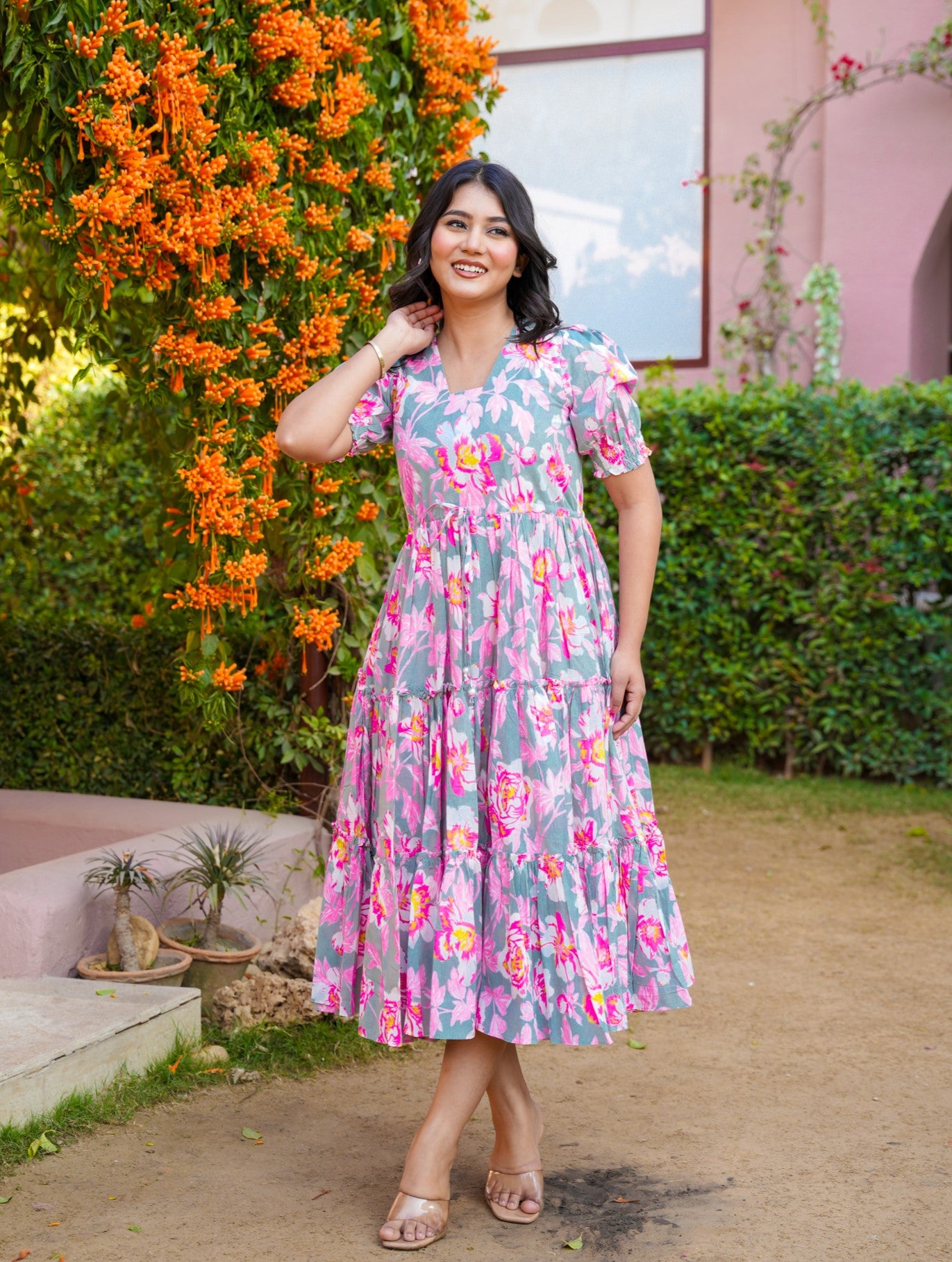 Mehraab Pink Floral Dress