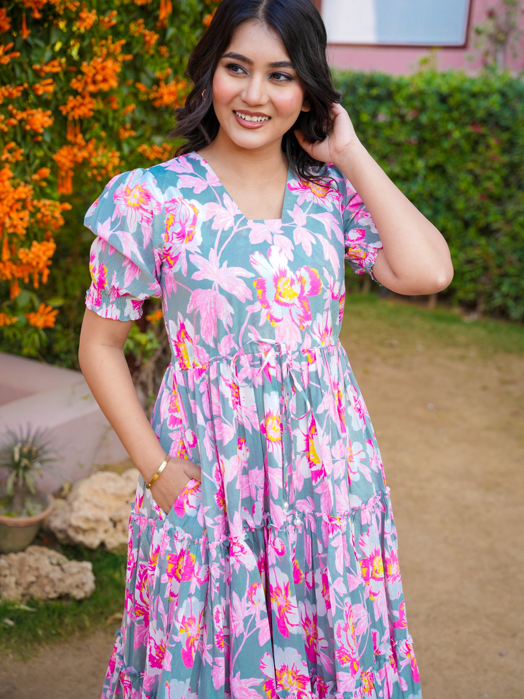 Mehraab Pink Floral Dress
