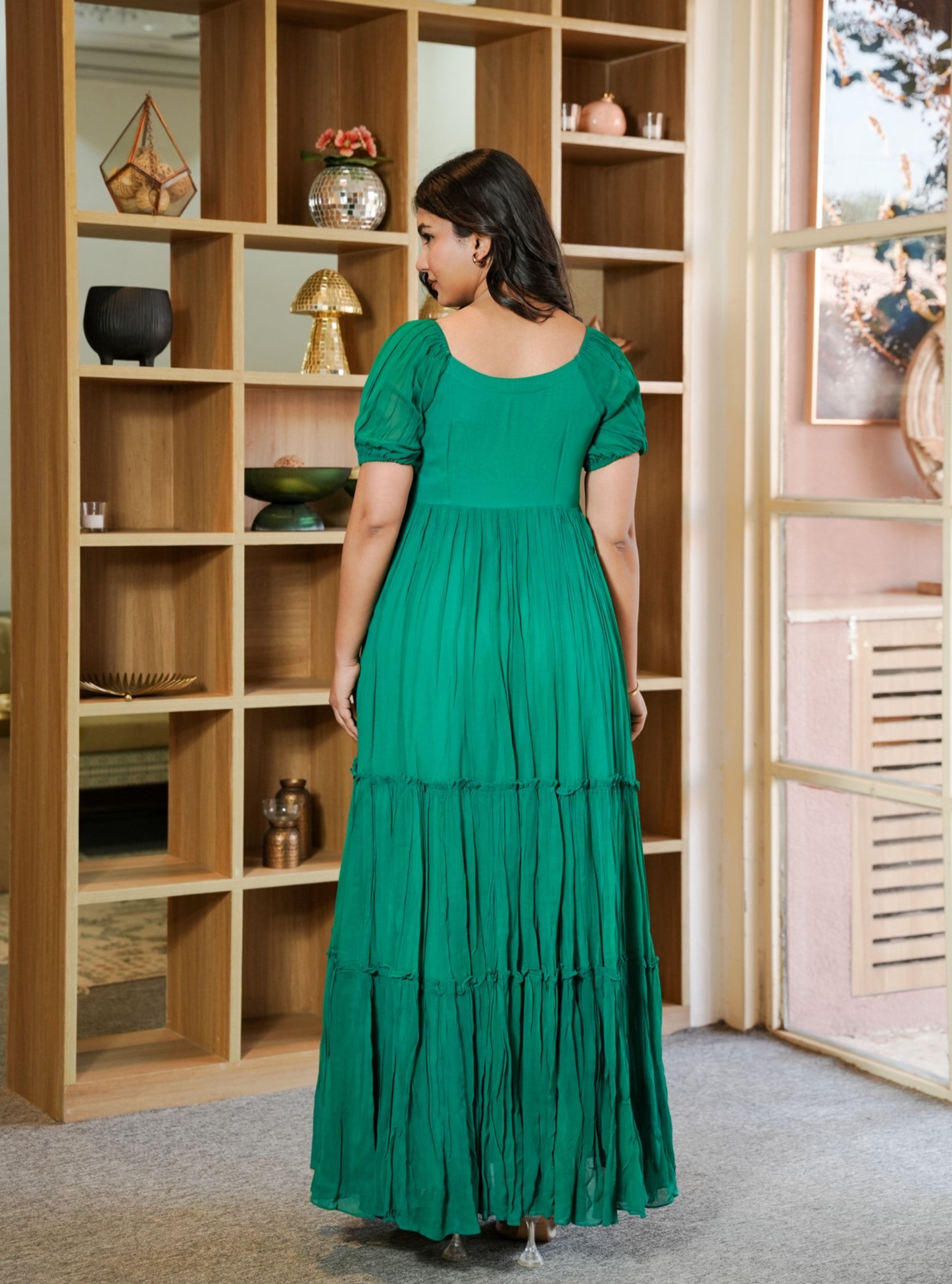 Ahana Green Long Dress
