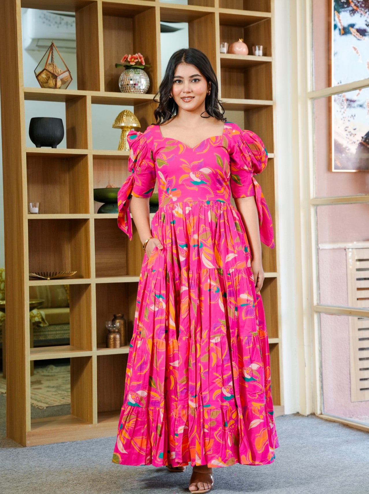 Sairaab Pink Floral Long Dress
