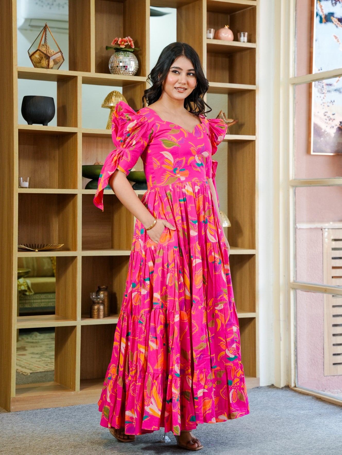 Sairaab Pink Floral Long Dress