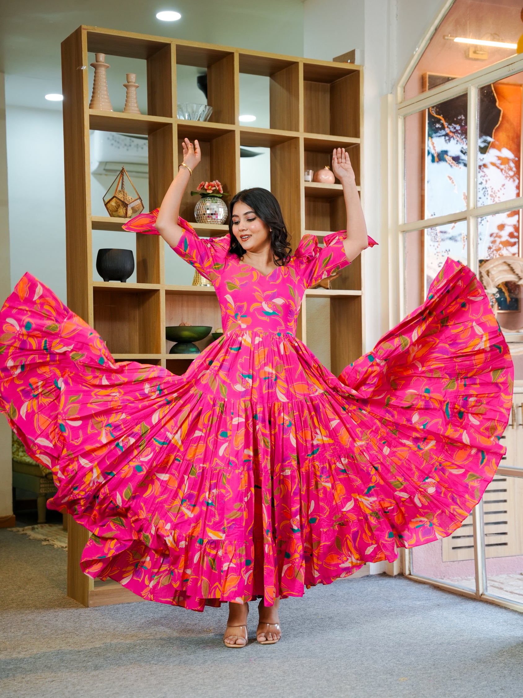 Sairaab Pink Floral Long Dress