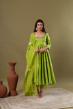 KAJODI LIME GREEN CHANDERI ANARKALI SET