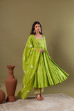 KAJODI LIME GREEN CHANDERI ANARKALI SET