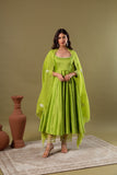 KAJODI LIME GREEN CHANDERI ANARKALI SET