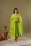 KAJODI LIME GREEN CHANDERI ANARKALI SET