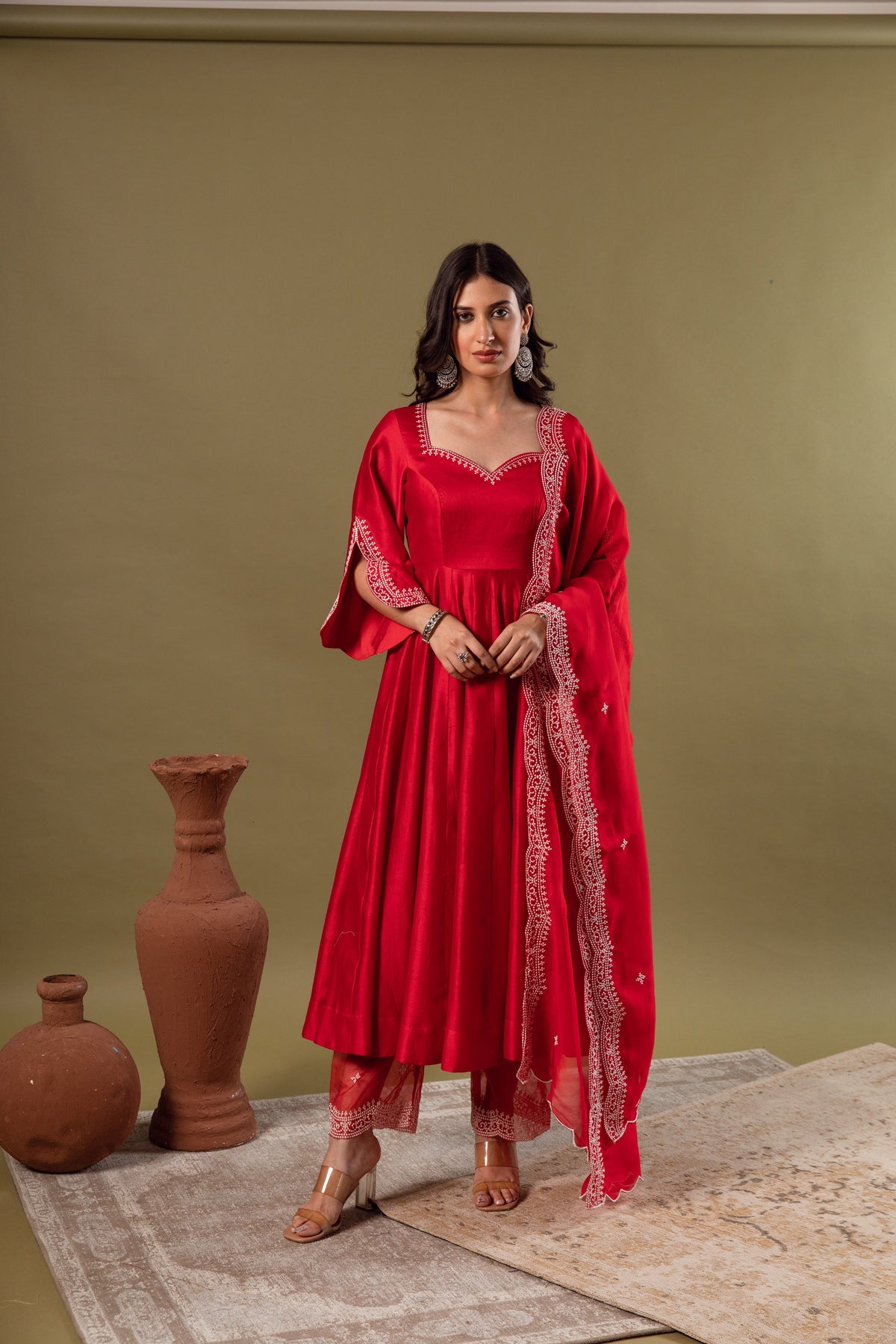 KAJODI RED EMBROIDERY ANARKALI SET