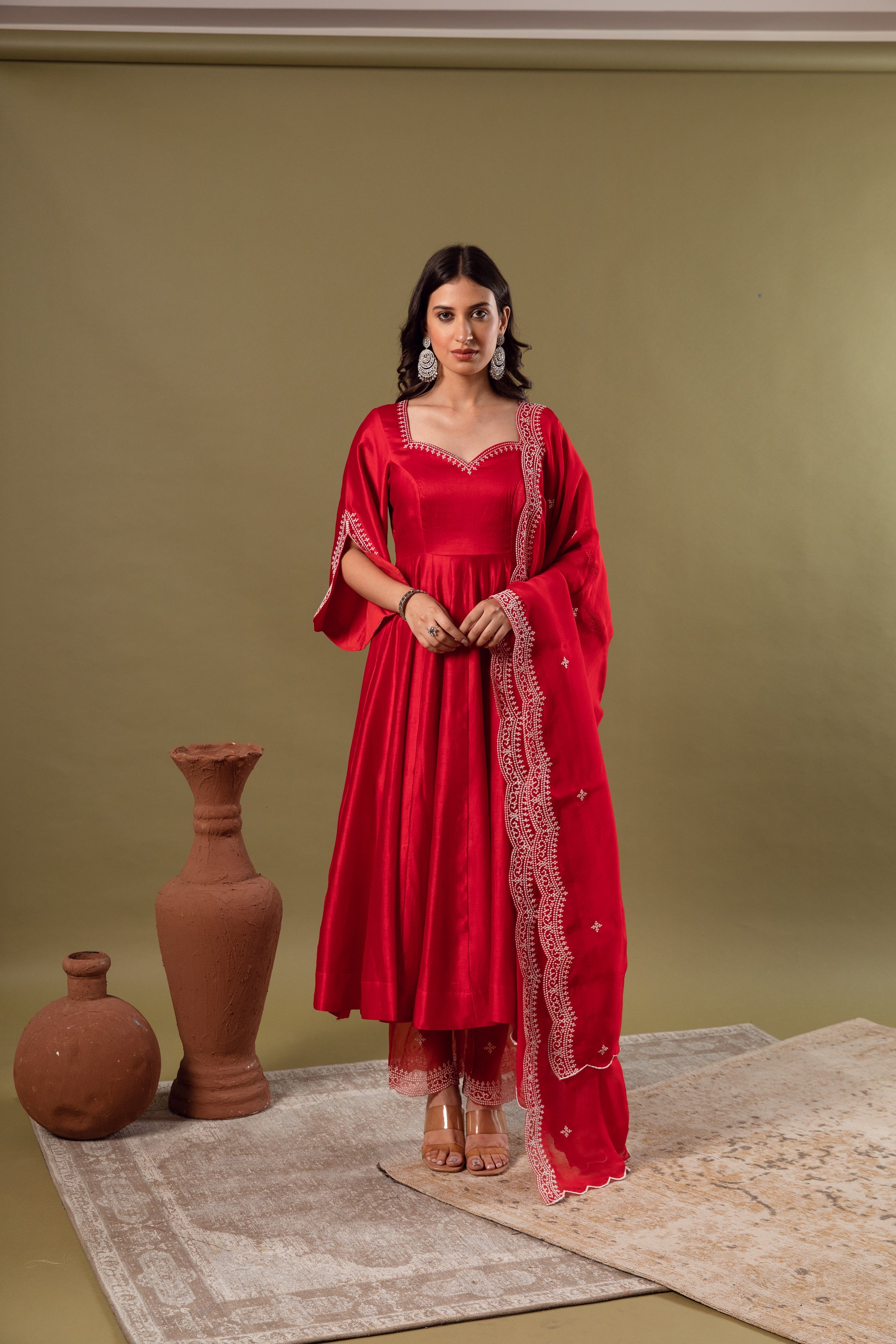 KAJODI RED EMBROIDERY ANARKALI SET