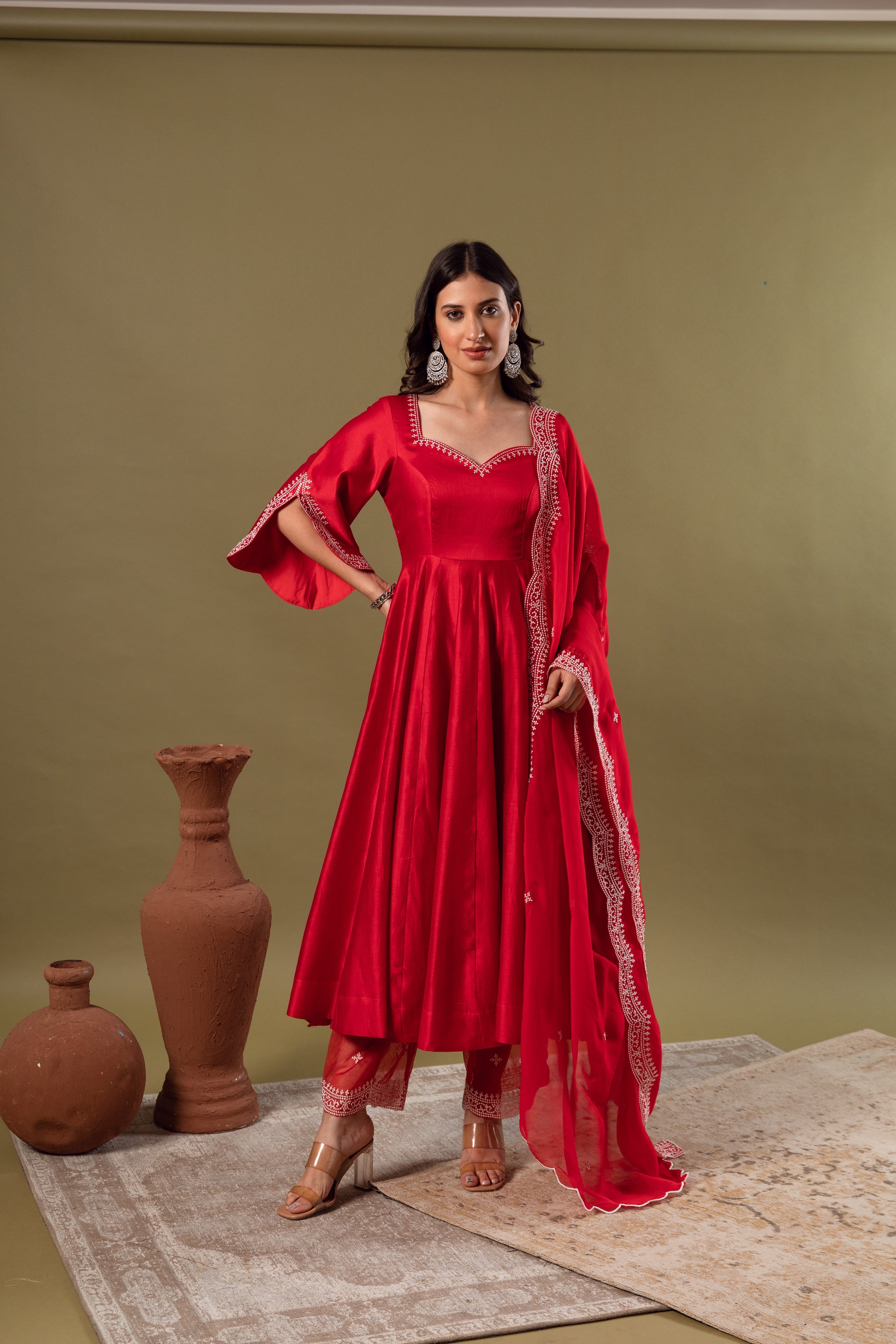 KAJODI RED EMBROIDERY ANARKALI SET