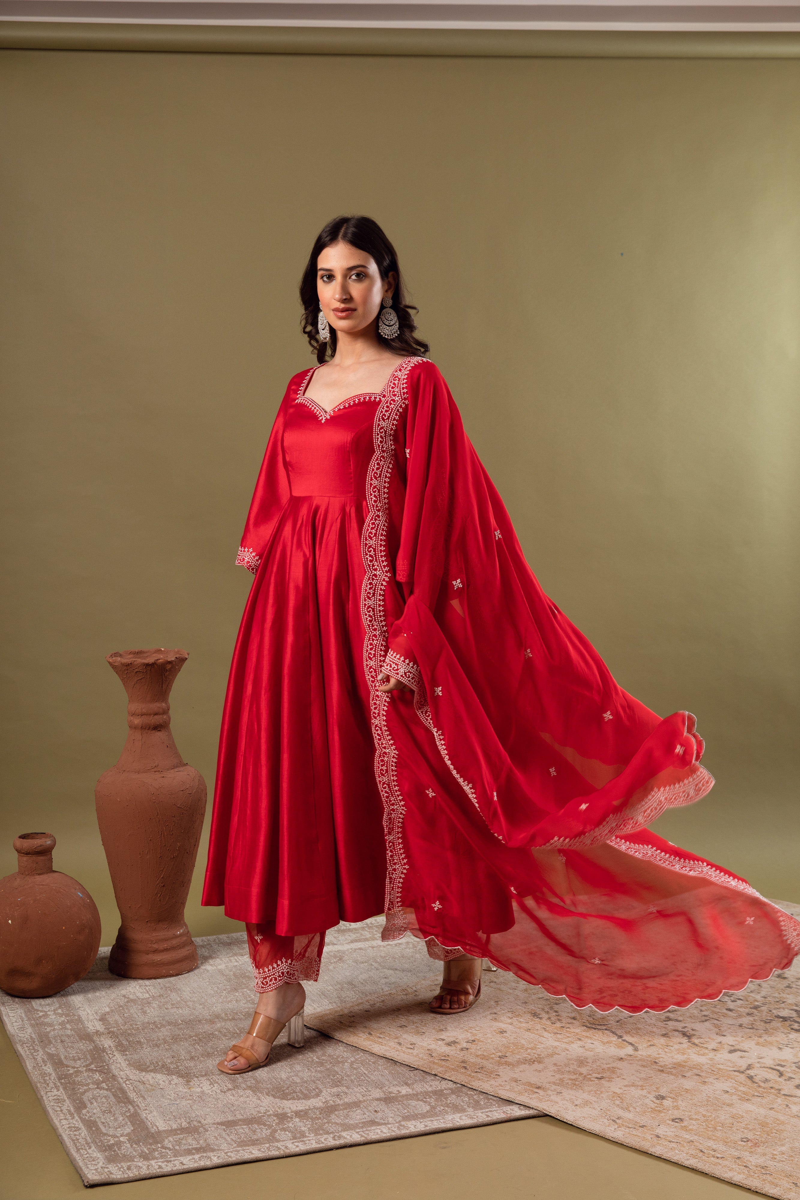 KAJODI RED EMBROIDERY ANARKALI SET