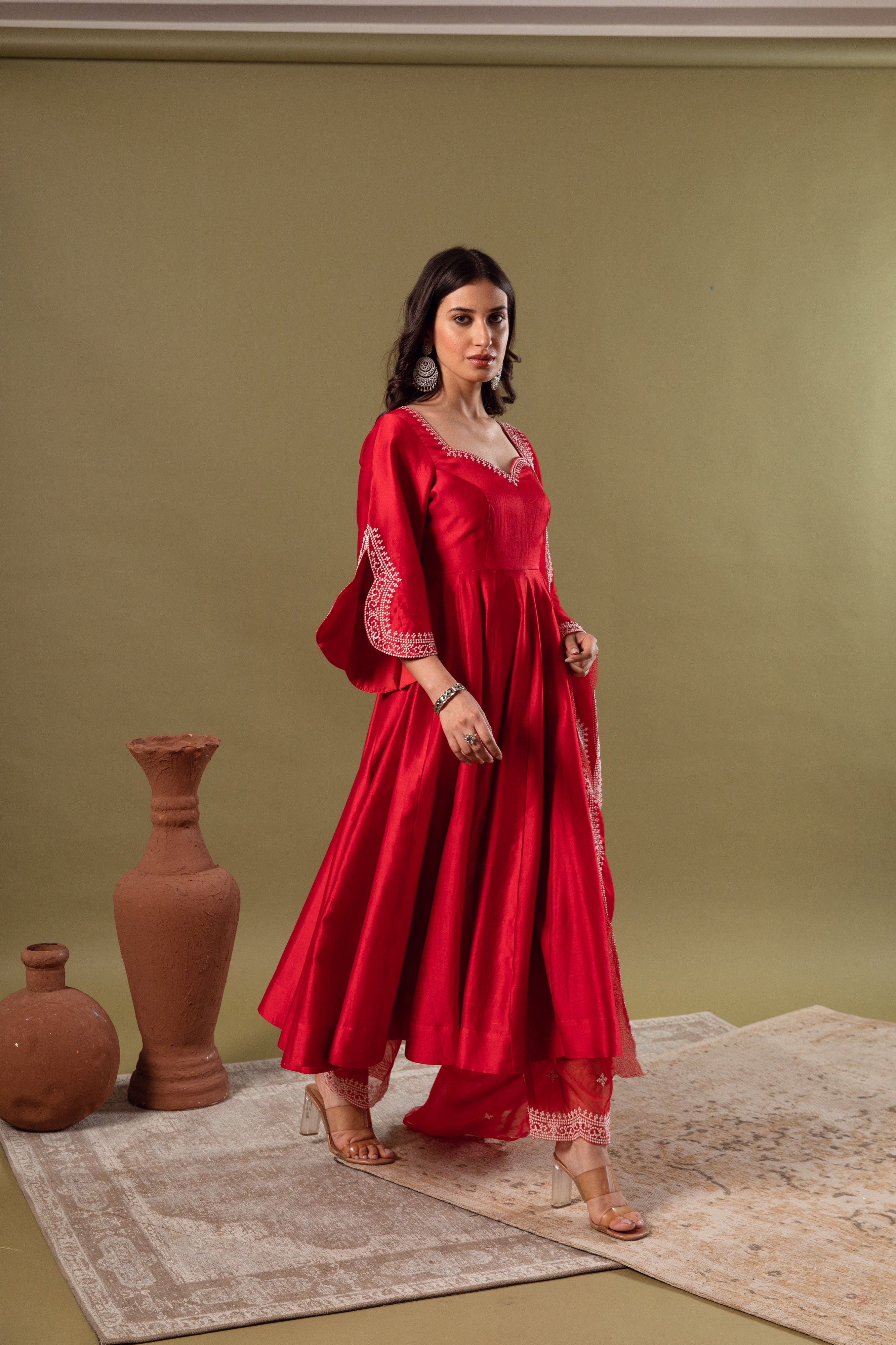 KAJODI RED EMBROIDERY ANARKALI SET