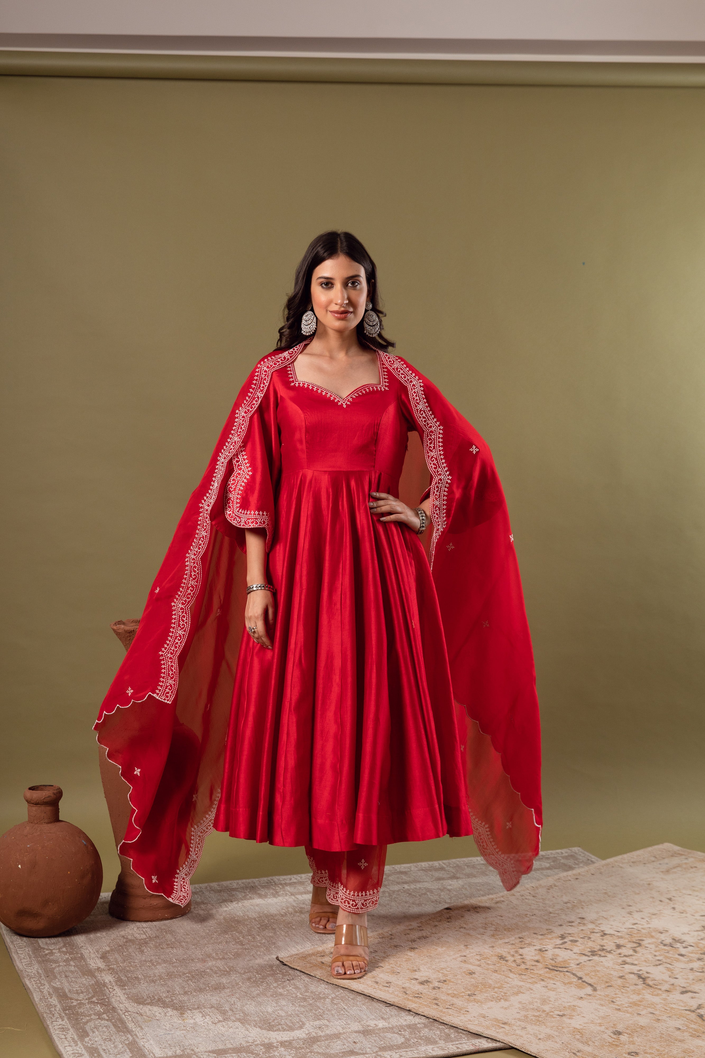 KAJODI RED EMBROIDERY ANARKALI SET