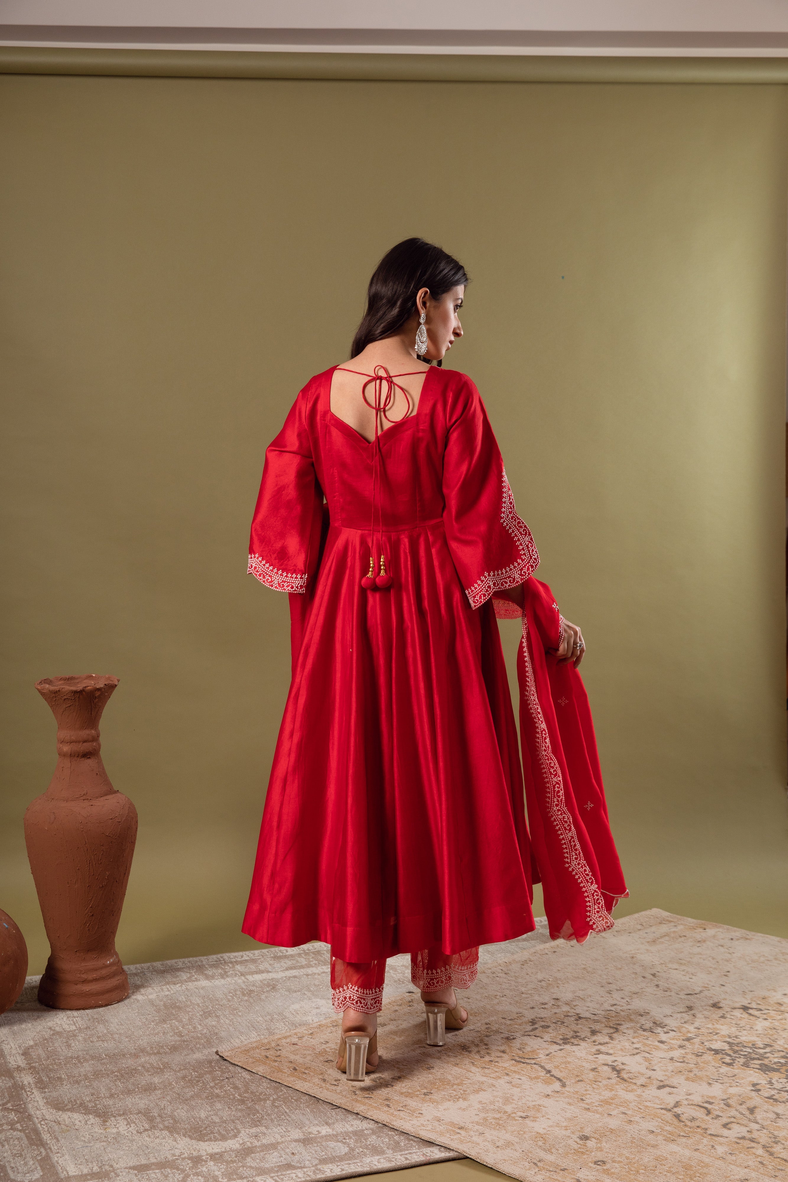 KAJODI RED EMBROIDERY ANARKALI SET