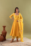 KAJODI MUSTARD YELLOW CHANDERI ANARKALI SET