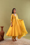 KAJODI MUSTARD YELLOW CHANDERI ANARKALI SET