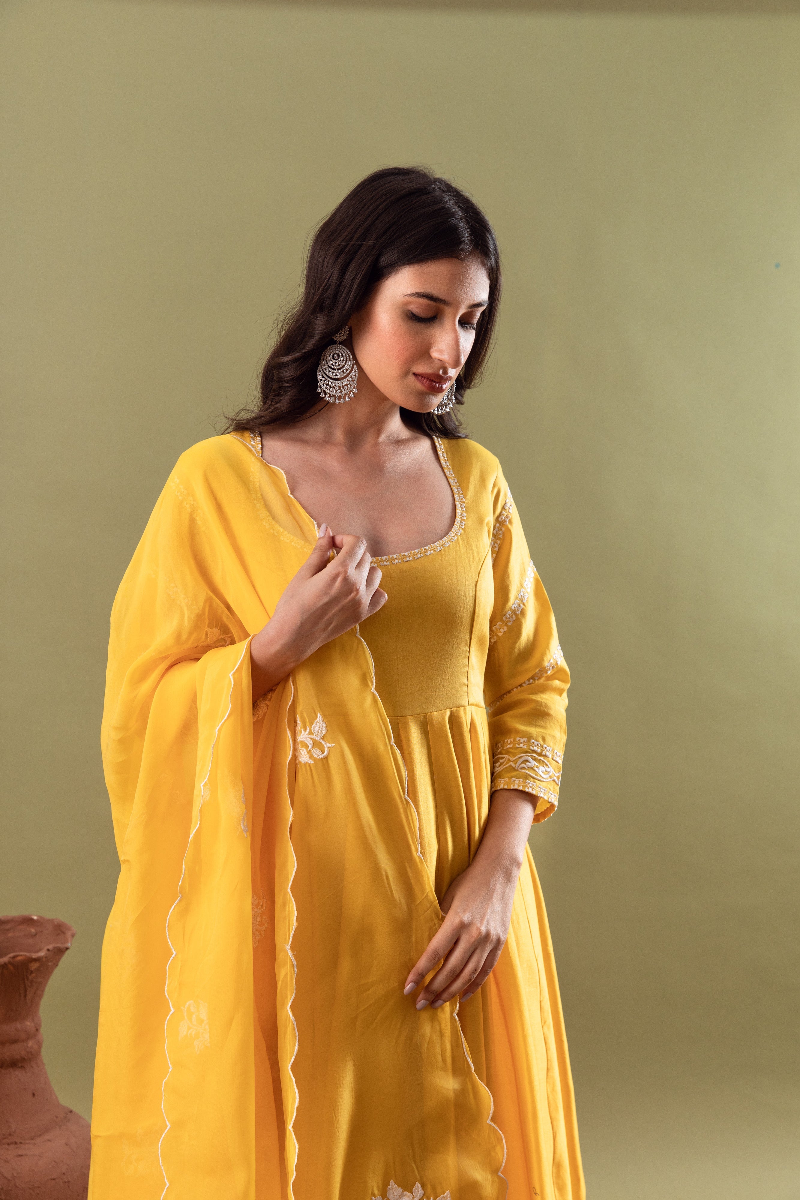 KAJODI MUSTARD YELLOW CHANDERI ANARKALI SET