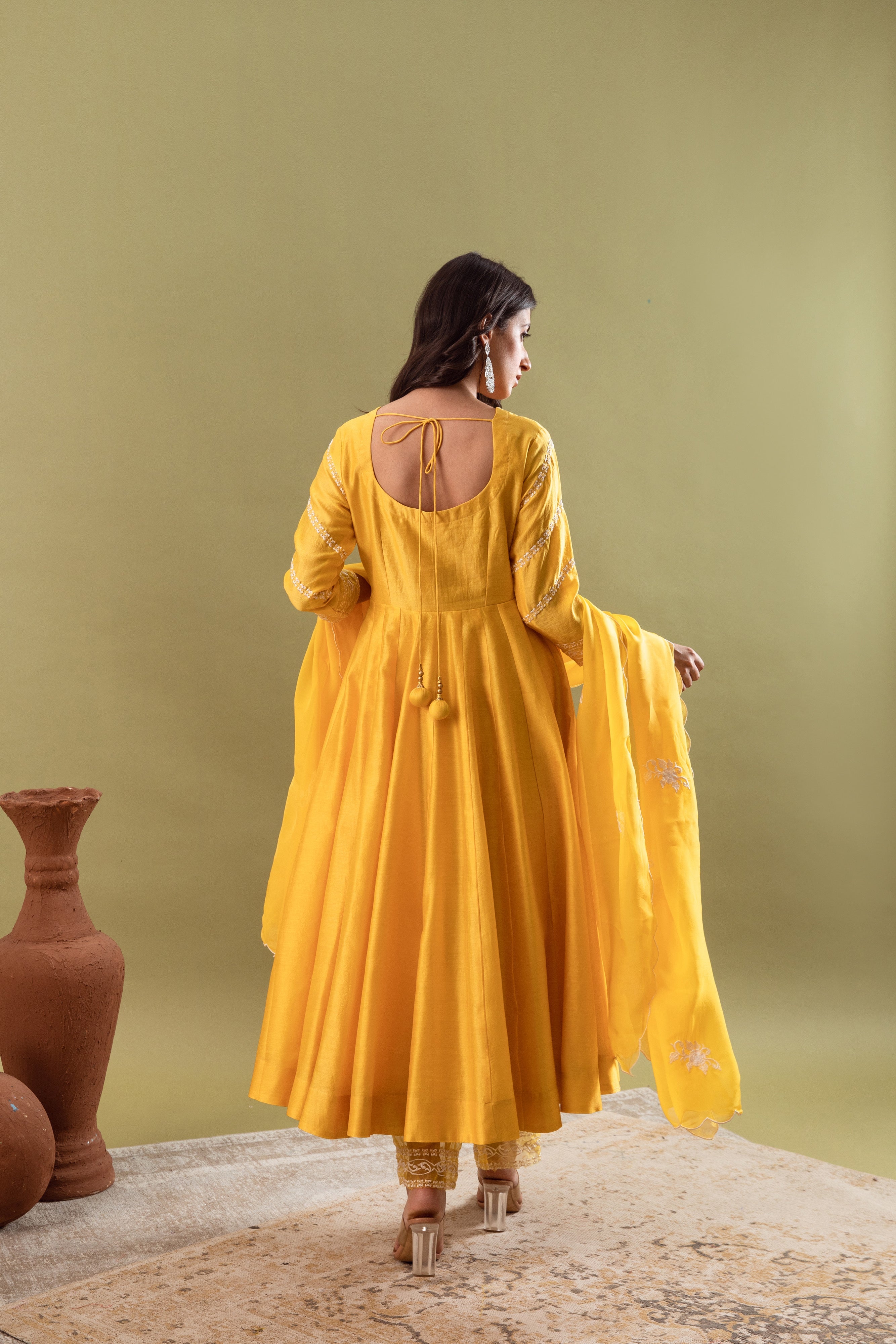 KAJODI MUSTARD YELLOW CHANDERI ANARKALI SET