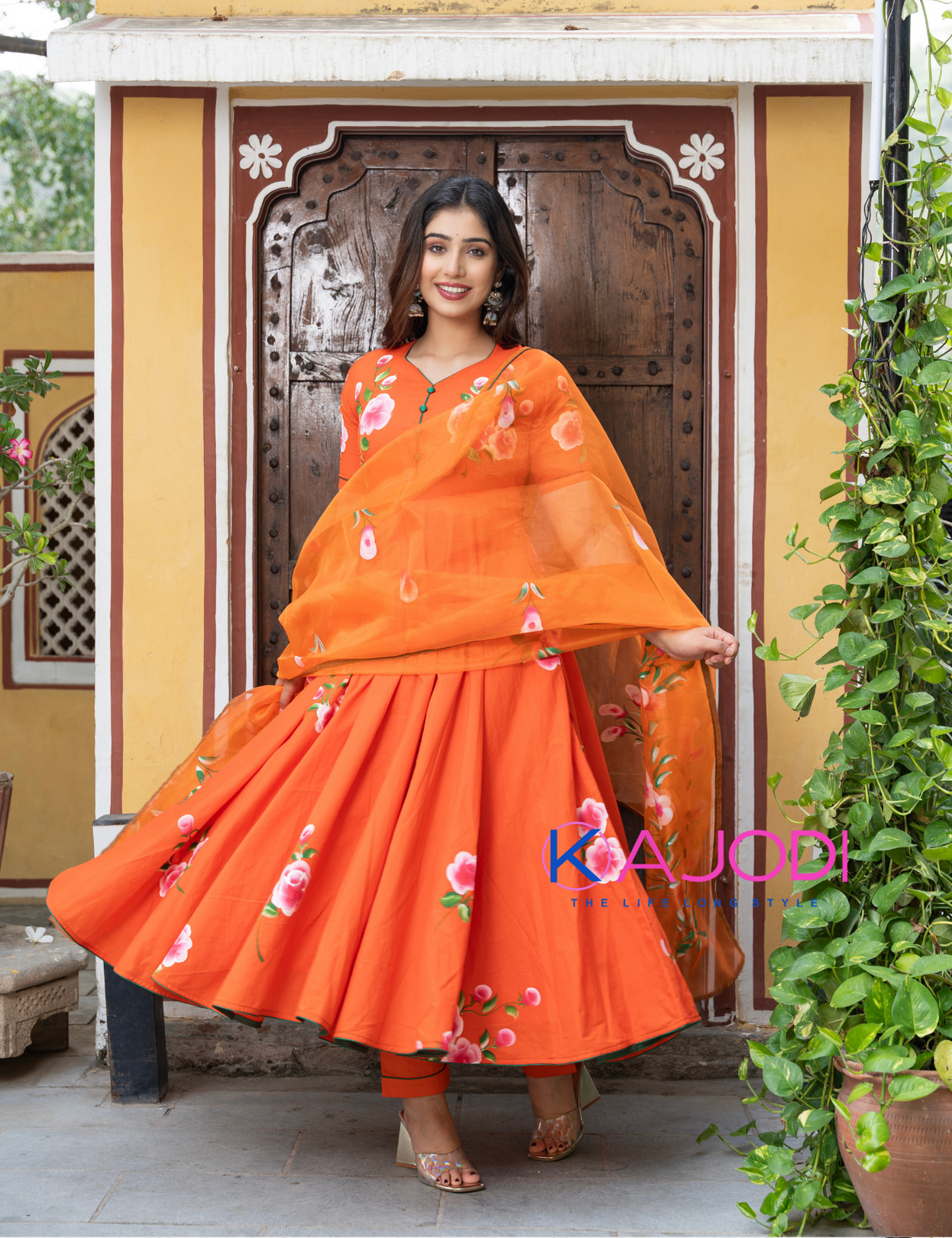 Orange Hand Painted Masakali Suit Set