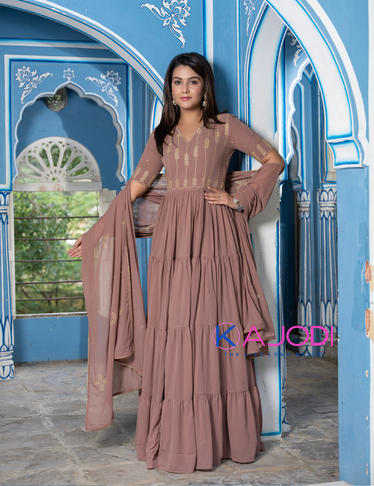 Rosy Embroidery Long Dress