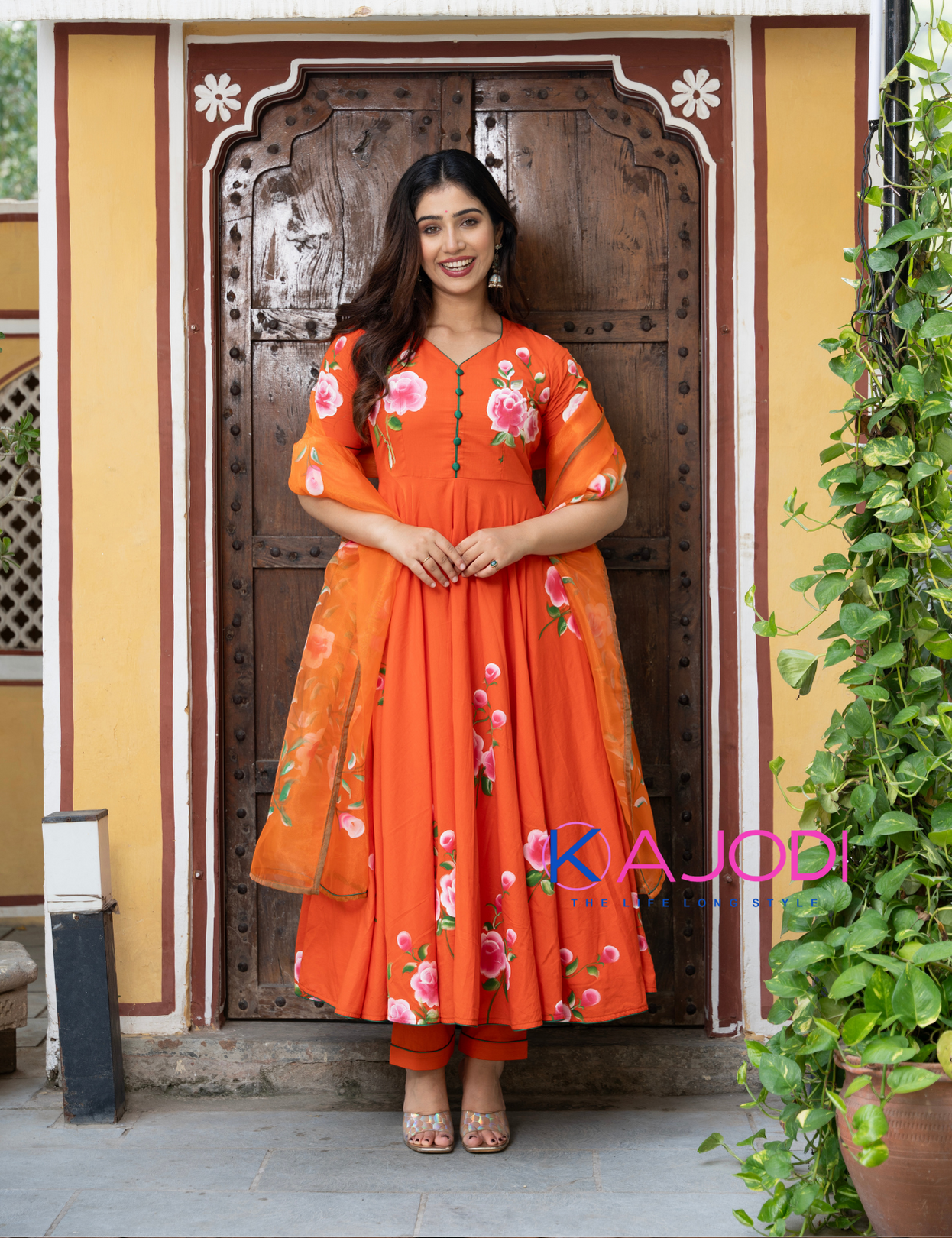 Orange Hand Painted Masakali Suit Set