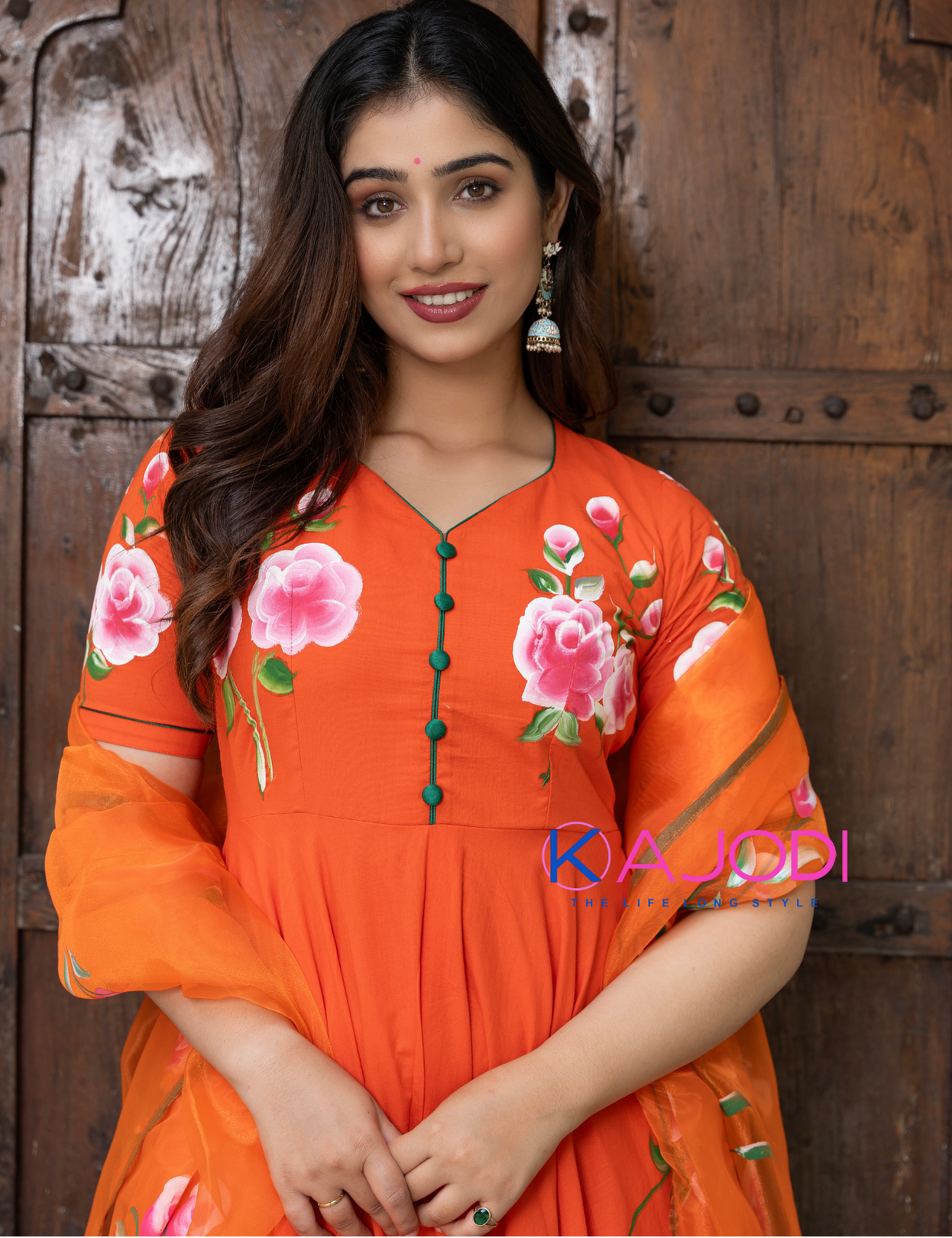 Orange Hand Painted Masakali Suit Set