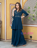 Women Blue Embroidery Sharara Set