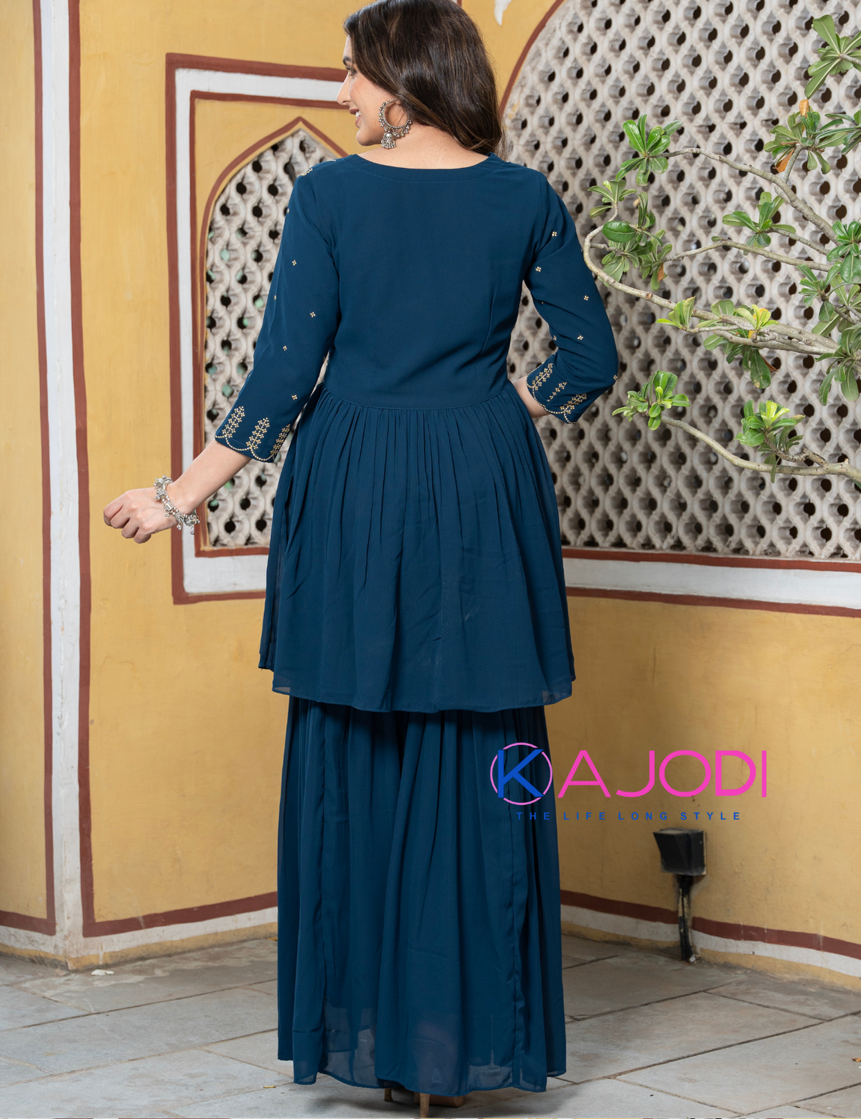 Women Blue Embroidery Sharara Set