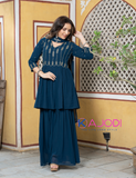 Women Blue Embroidery Sharara Set