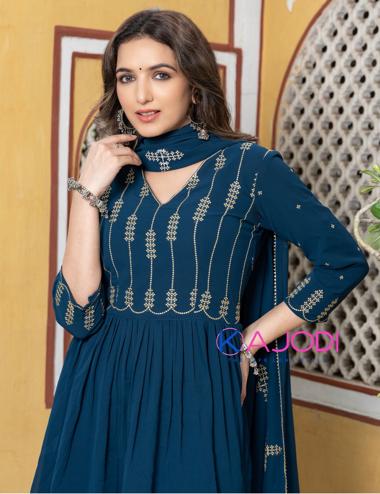 Women Blue Embroidery Sharara Set