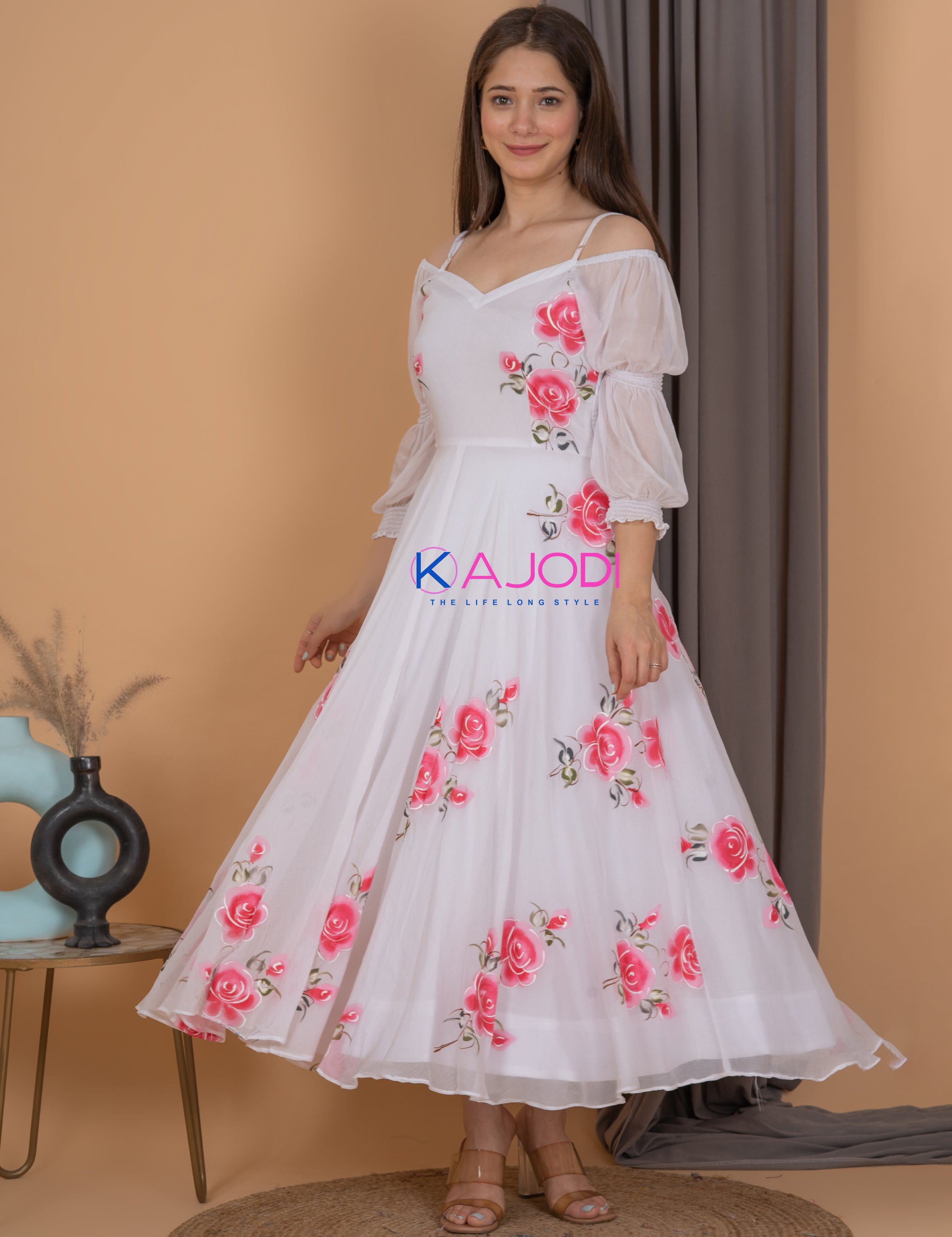 Taniya White Chiffon Long Dress.