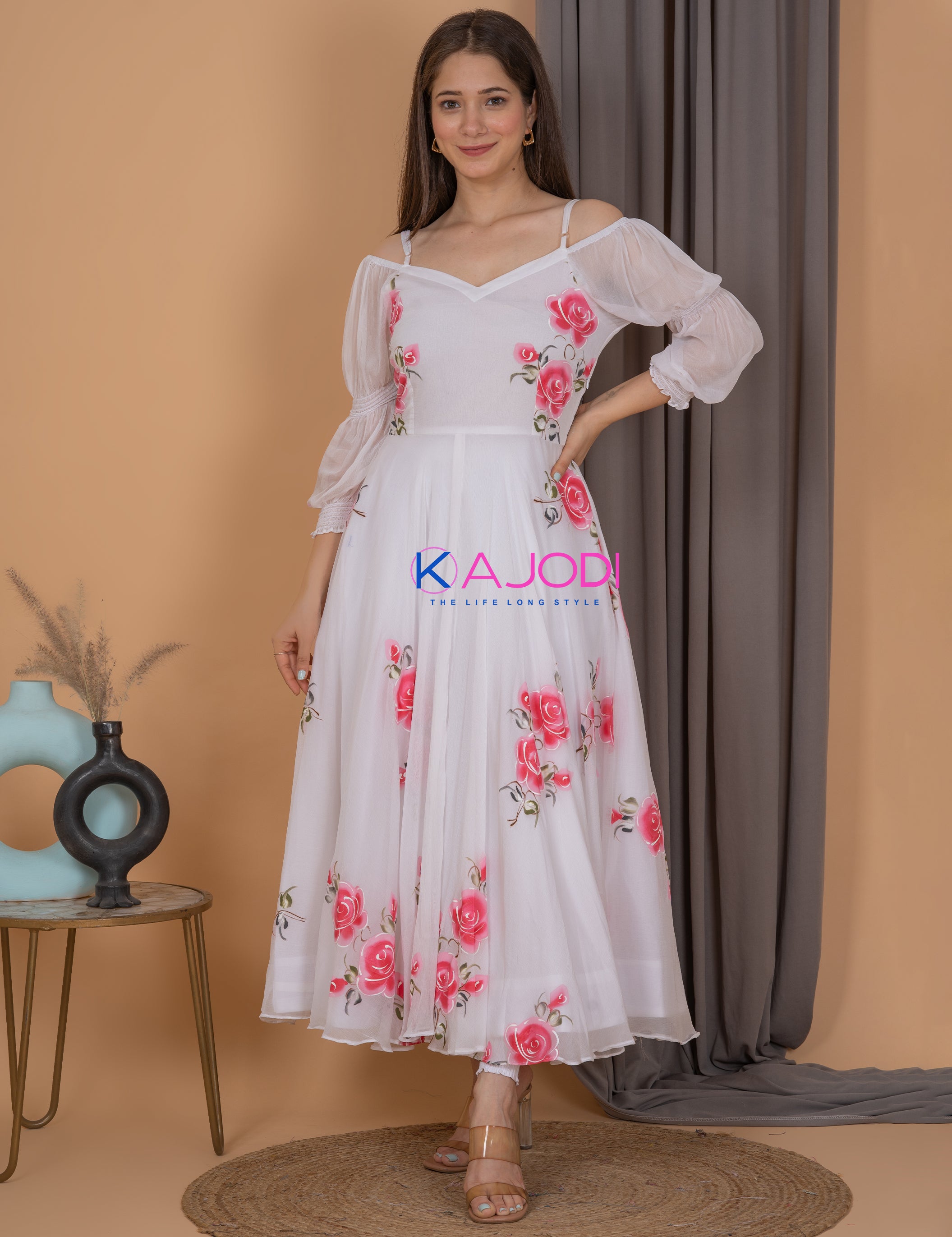 Taniya White Chiffon Long Dress.